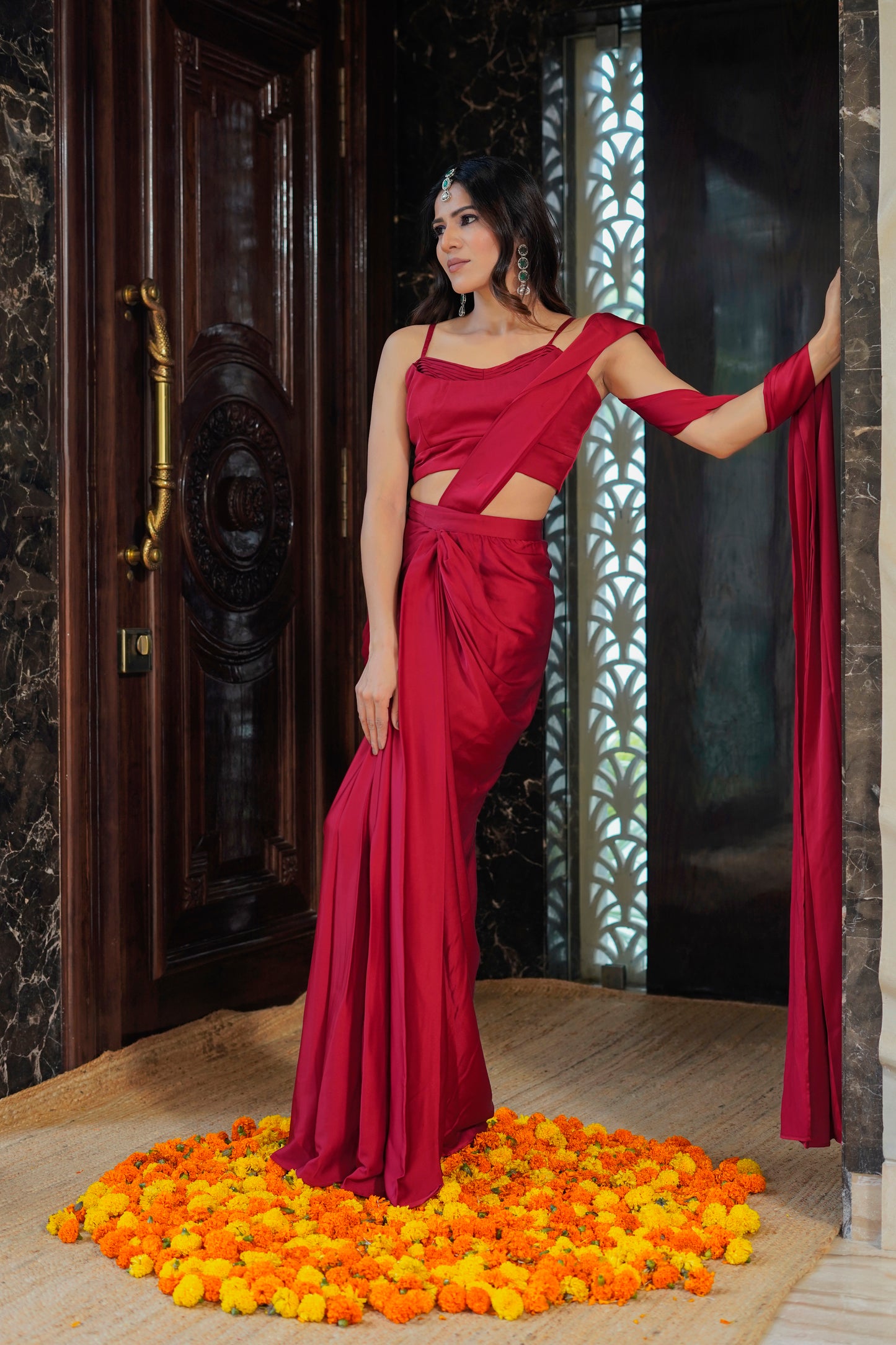 The essence of Red Stitched Saree