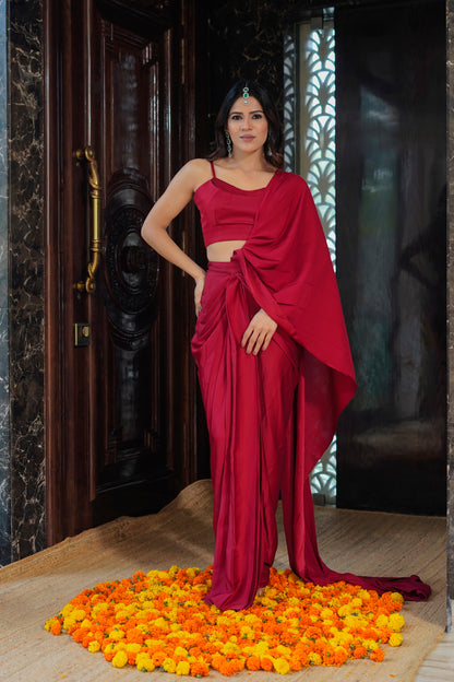 The essence of Red Stitched Saree