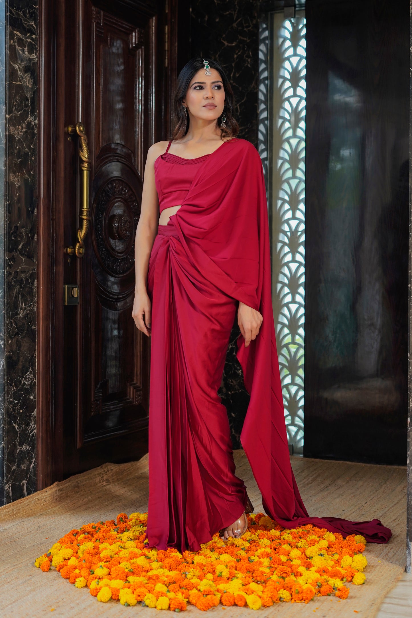 The essence of Red Stitched Saree