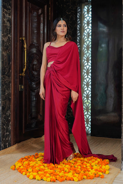 The essence of Red Stitched Saree