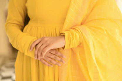 Anarkali suit set in Yellow ( set of 3)