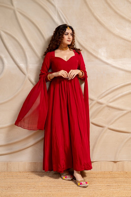 Love-Letter Silk Anarkali Suit Set (Set of 3)