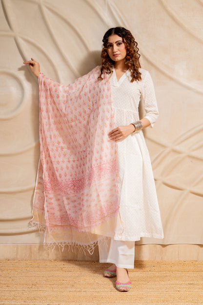 Jacquard White Suit Set ( Set of 3 )