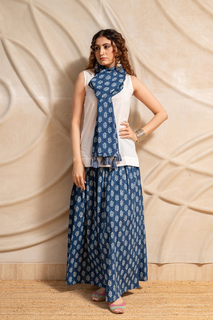 Indigo Blue Skirt with Kurti and Scarf