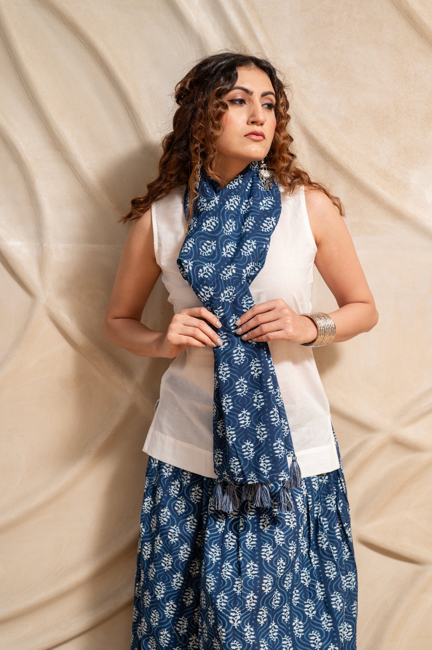 Indigo Blue Skirt with Kurti and Scarf