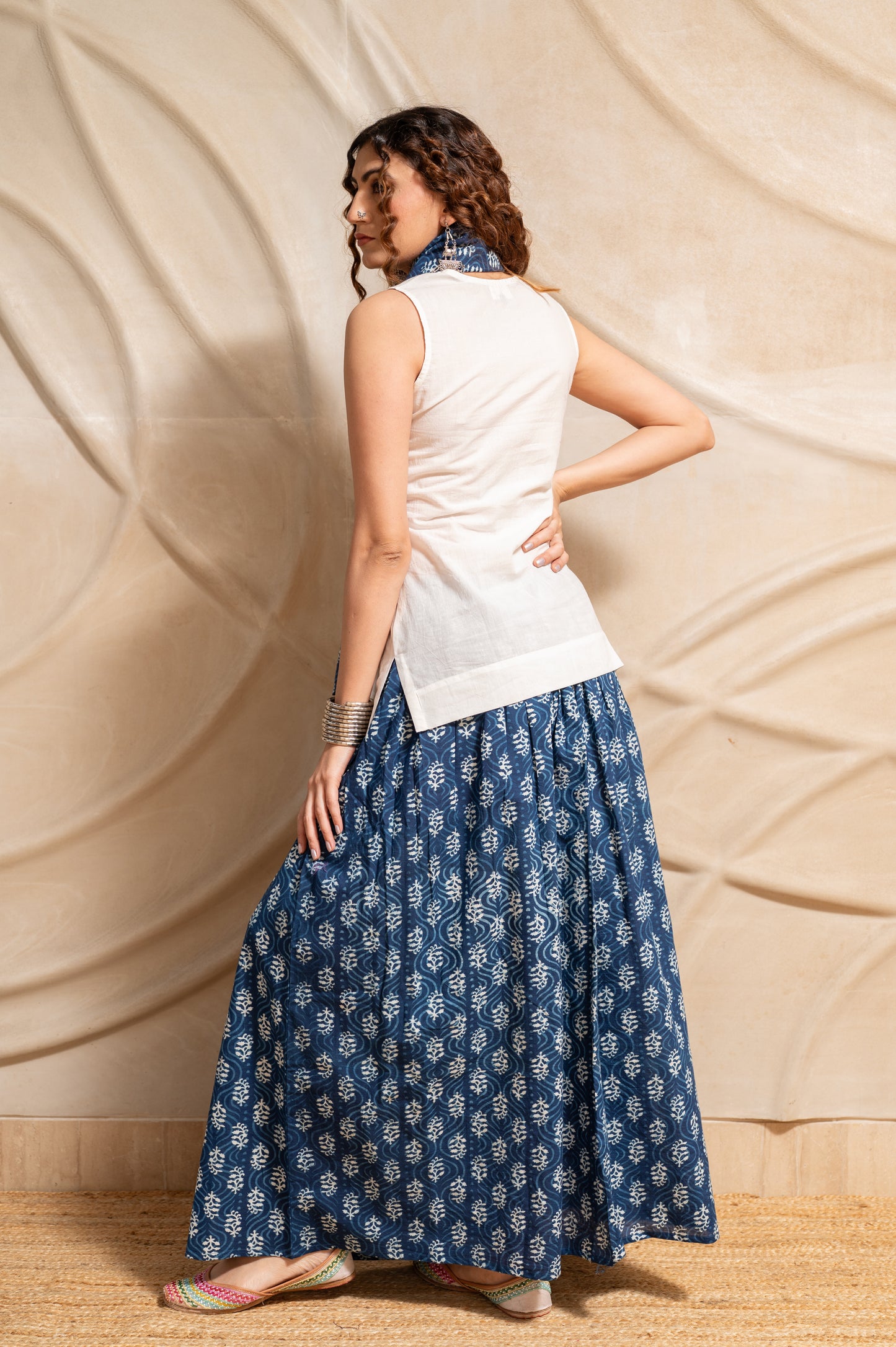 Indigo Blue Skirt with Kurti and Scarf