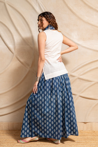 Indigo Blue Skirt with Kurti and Scarf