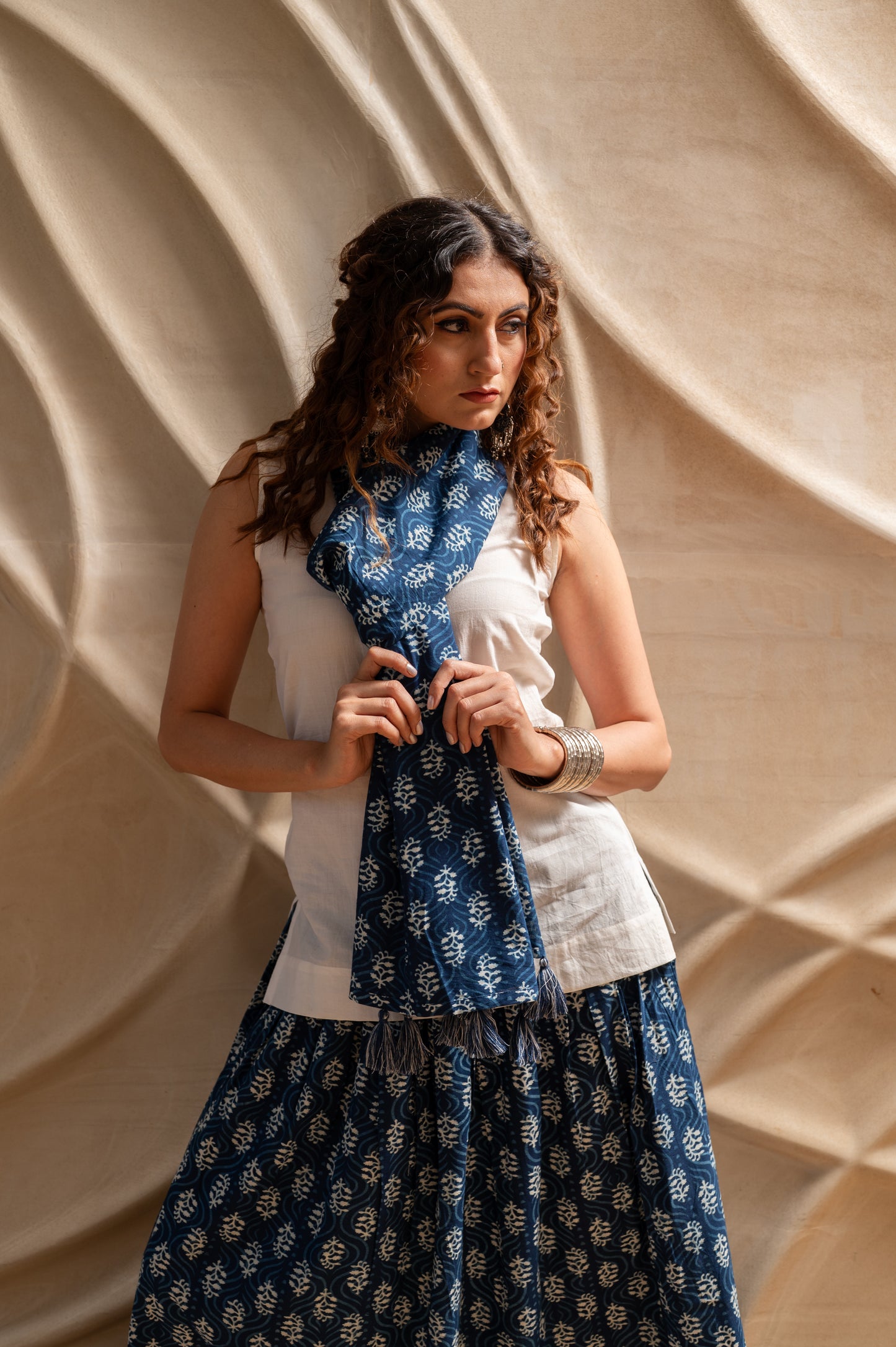 Indigo Blue Skirt with Kurti and Scarf