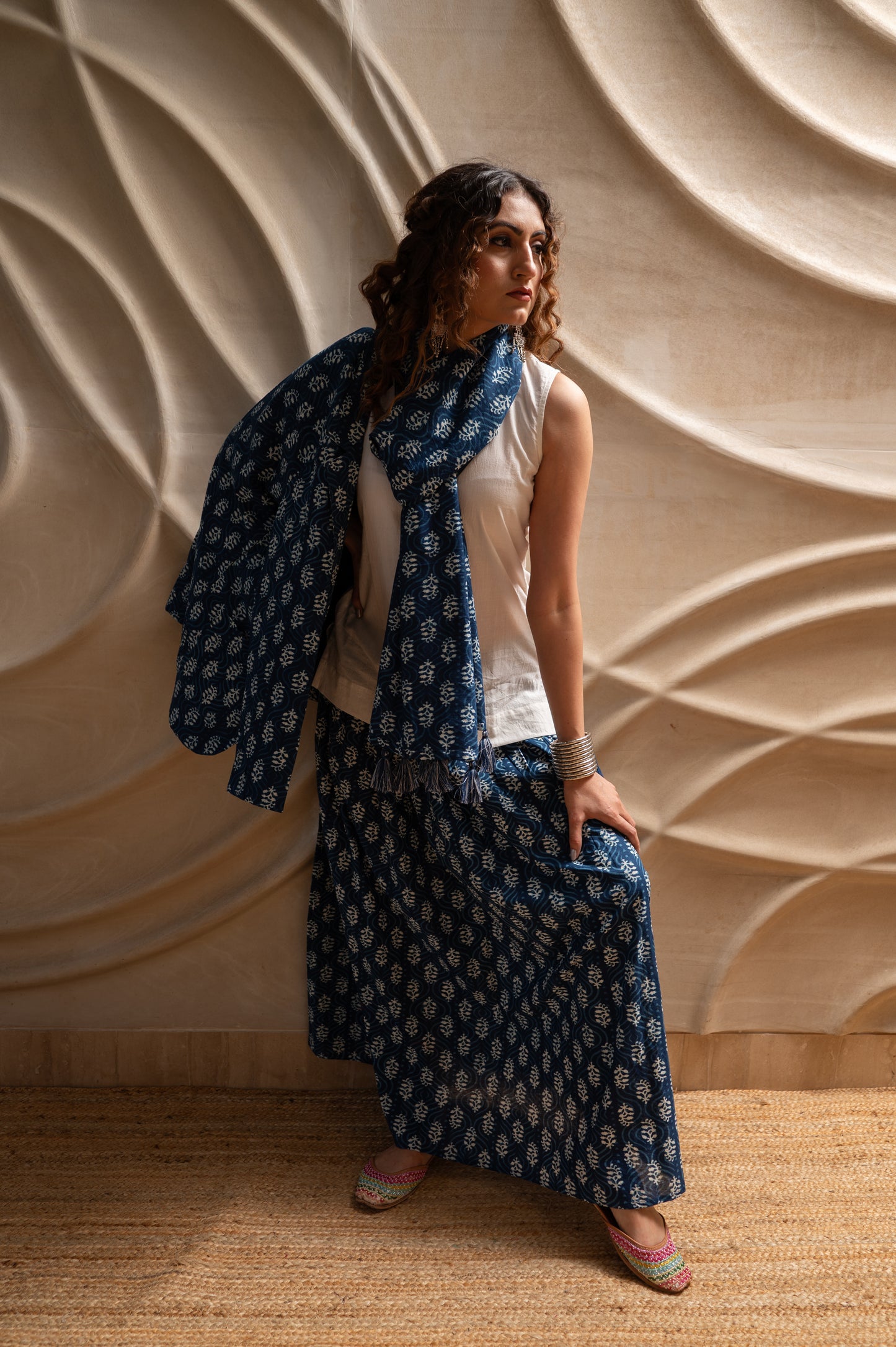 Indigo Blue Skirt with Kurti and Scarf