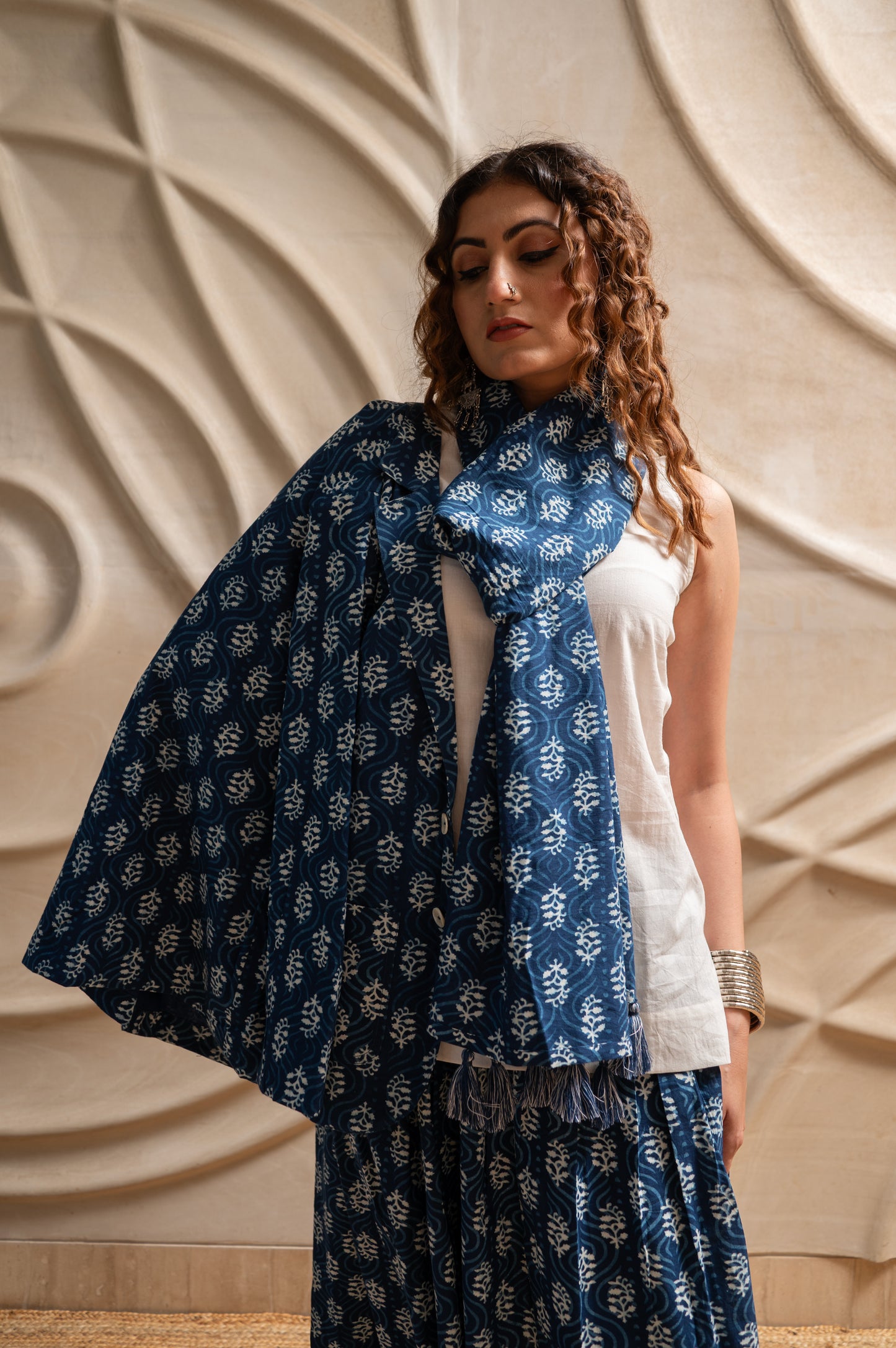 Indigo Blue Skirt with Kurti and Scarf