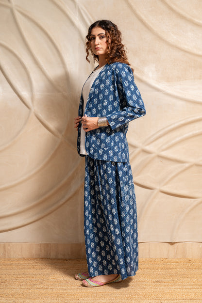 Indigo Skirt With Jacket Set