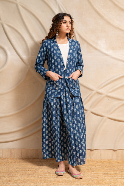 Indigo Skirt With Jacket Set