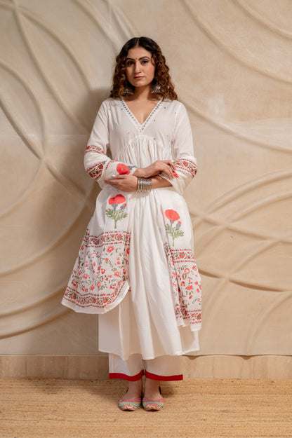White Anarkali Suit Set ( Set of 3 )