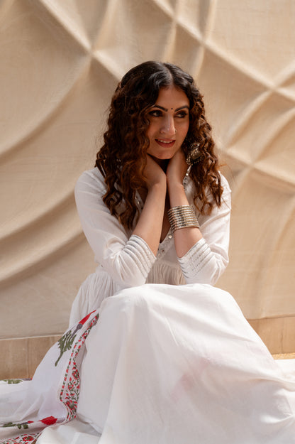 White Anarkali Suit Set ( Set of 3 )