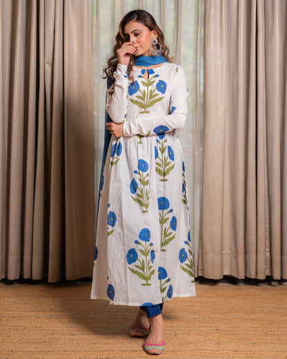 Block printed Anarkali suit set ( Set of 3)