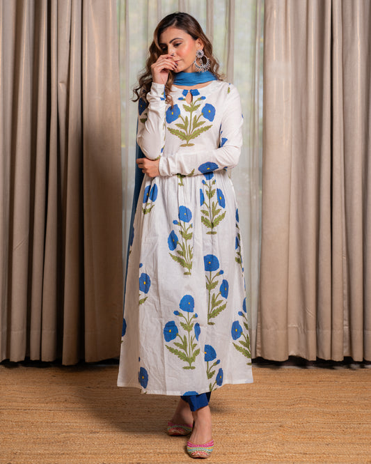 Block printed Anarkali suit set ( Set of 3)