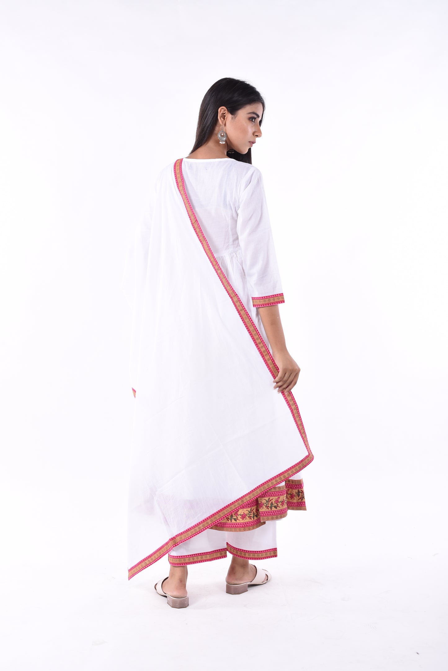 Sage White Anarkali Suit Set With Floral Enchanment