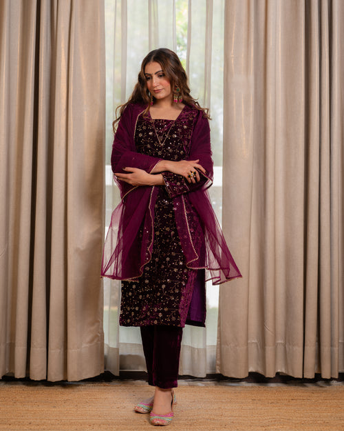 Velvet mesh work suit set