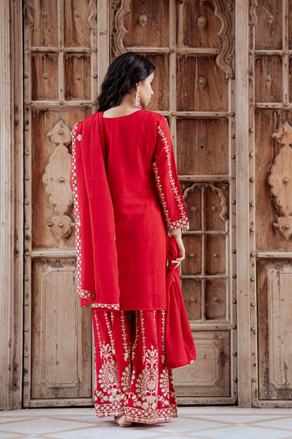 Ruby Red Embroidered Palazzo Set