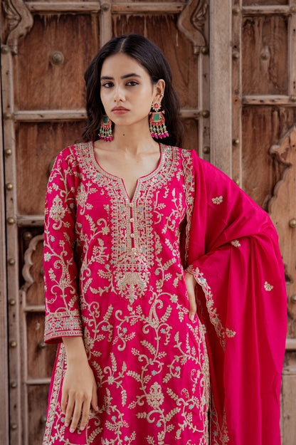 Rose Pink Embroidered Suit Set