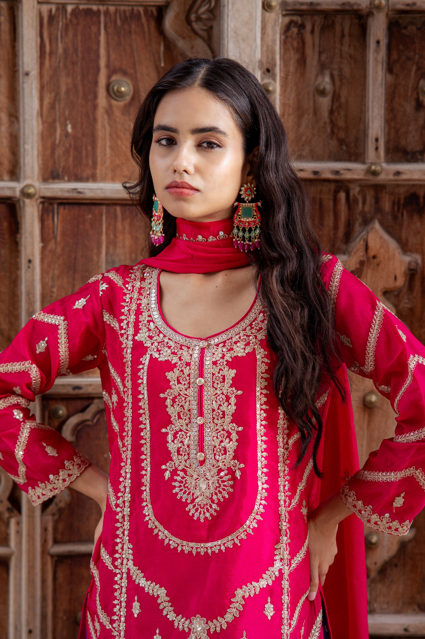 Meher Rani Pink and Royal Purple Embroidered Sharara Set