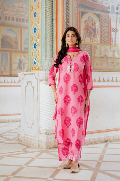 Rose Petal Block Printed Kurta & Pant Set