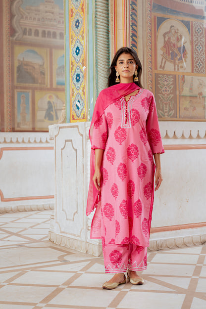 Rose Petal Block Printed Kurta & Pant Set