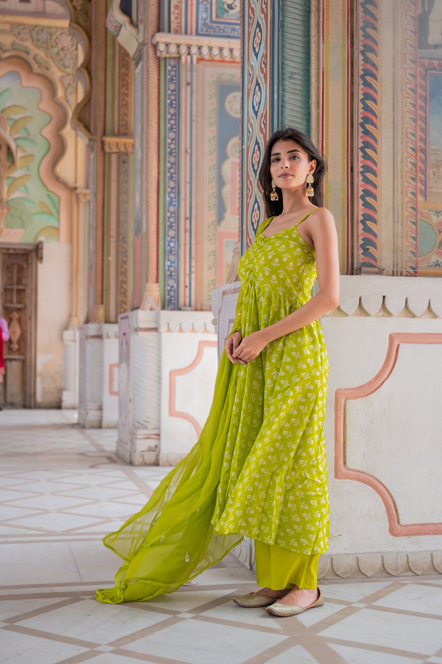 Lime Bloom Anarkali Set