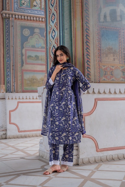 Midnight Bloom Cotton Suit Set