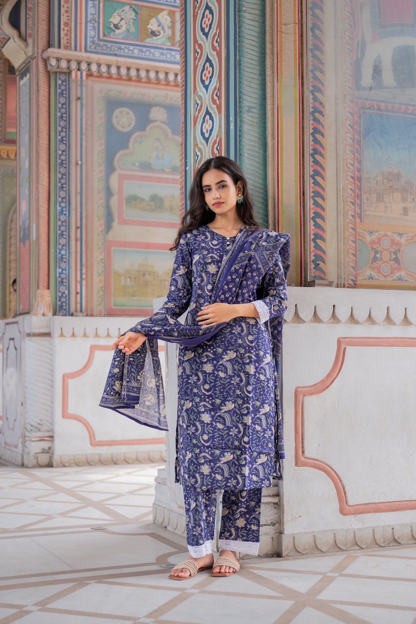 Midnight Bloom Cotton Suit Set