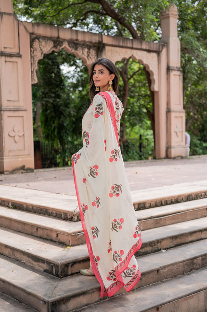 Ivory Pink Block Printed Suit Set