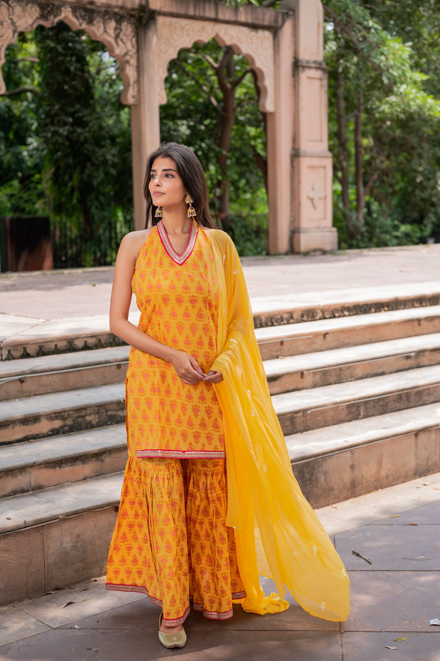 Mustard Yellow Block Printed Sharara Set