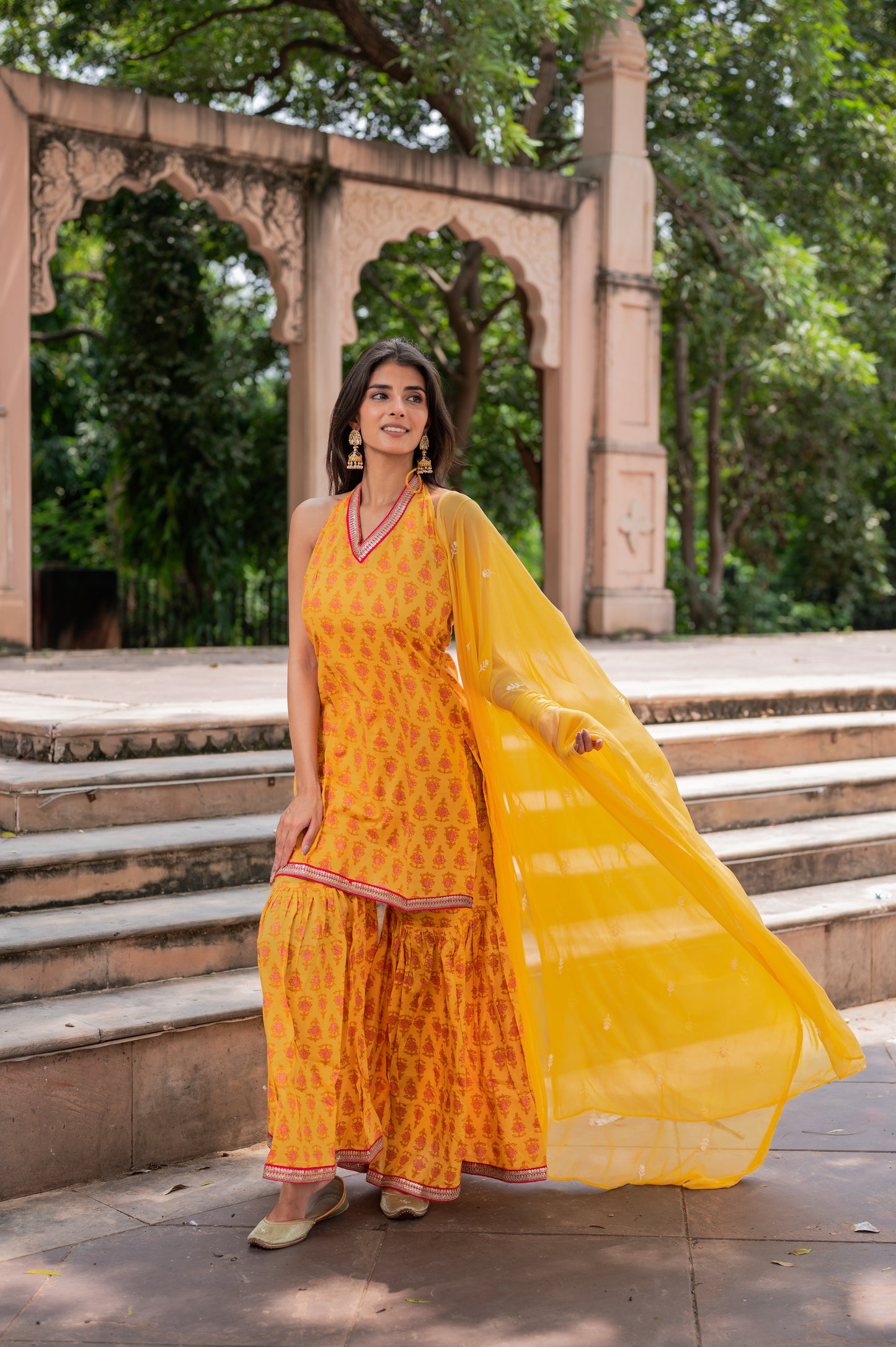Mustard Yellow Block Printed Sharara Set