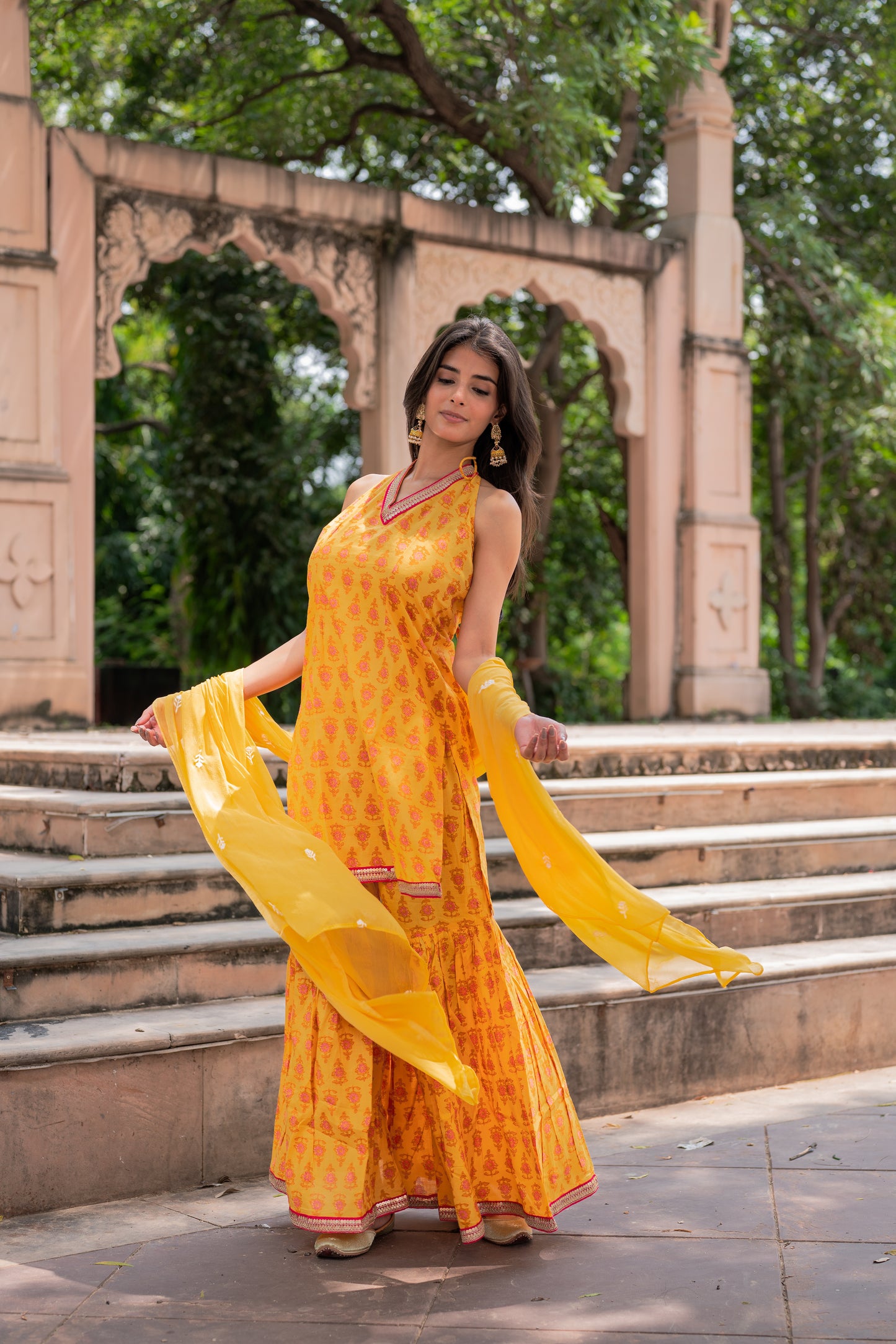 Mustard Yellow Block Printed Sharara Set