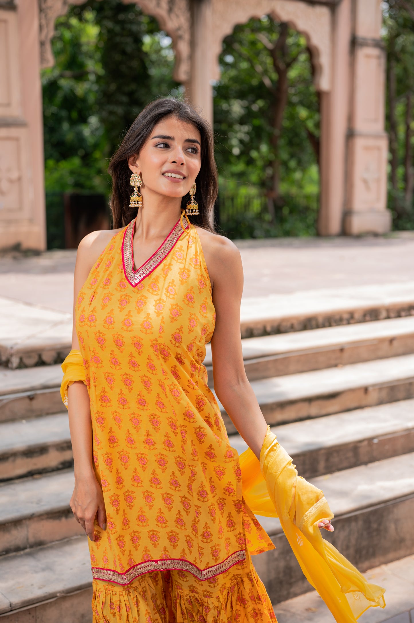 Mustard Yellow Block Printed Sharara Set