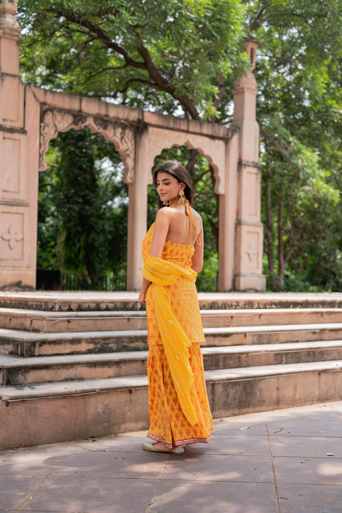 Mustard Yellow Block Printed Sharara Set