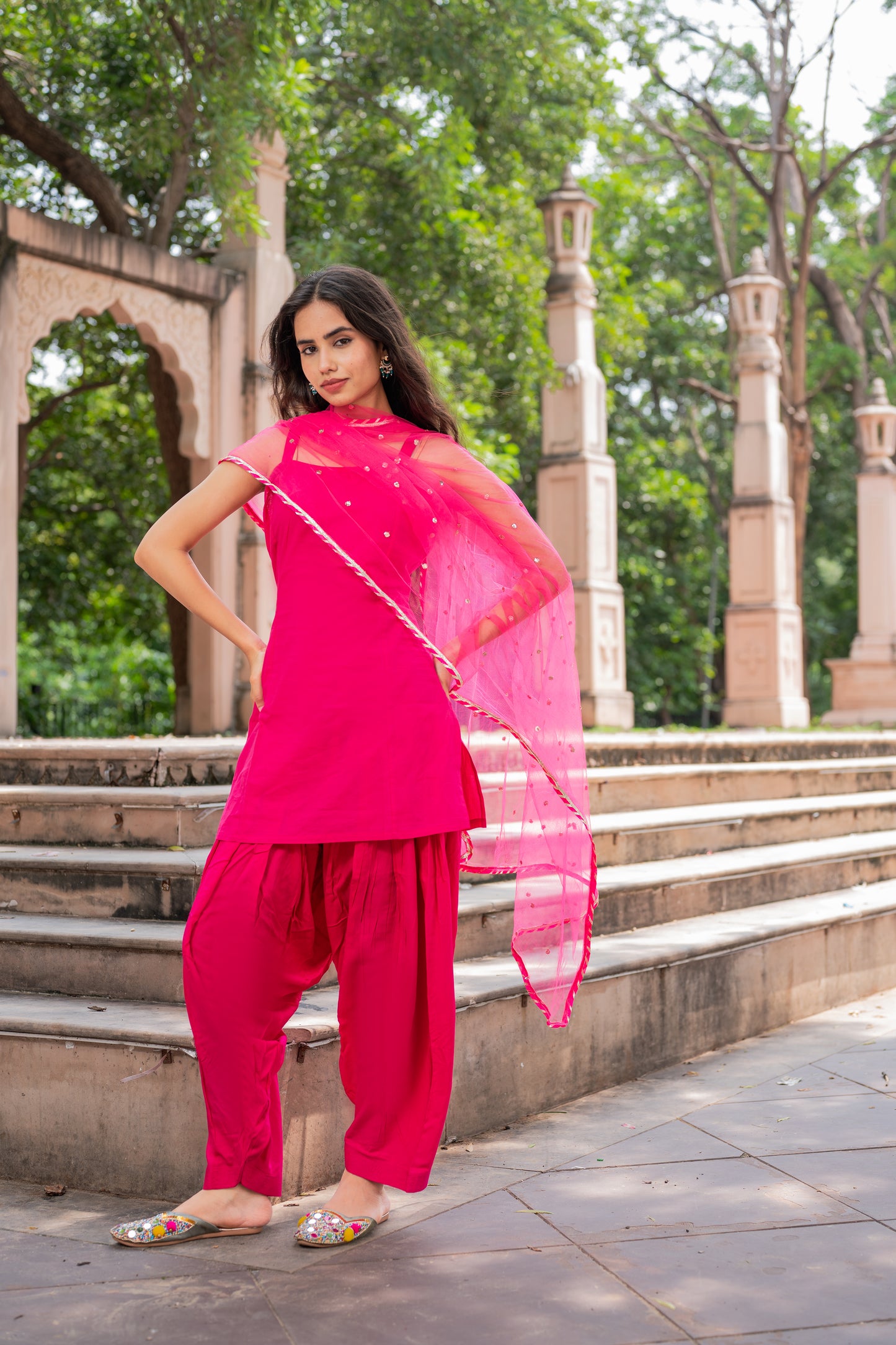Phulkari Pink Patiala Set