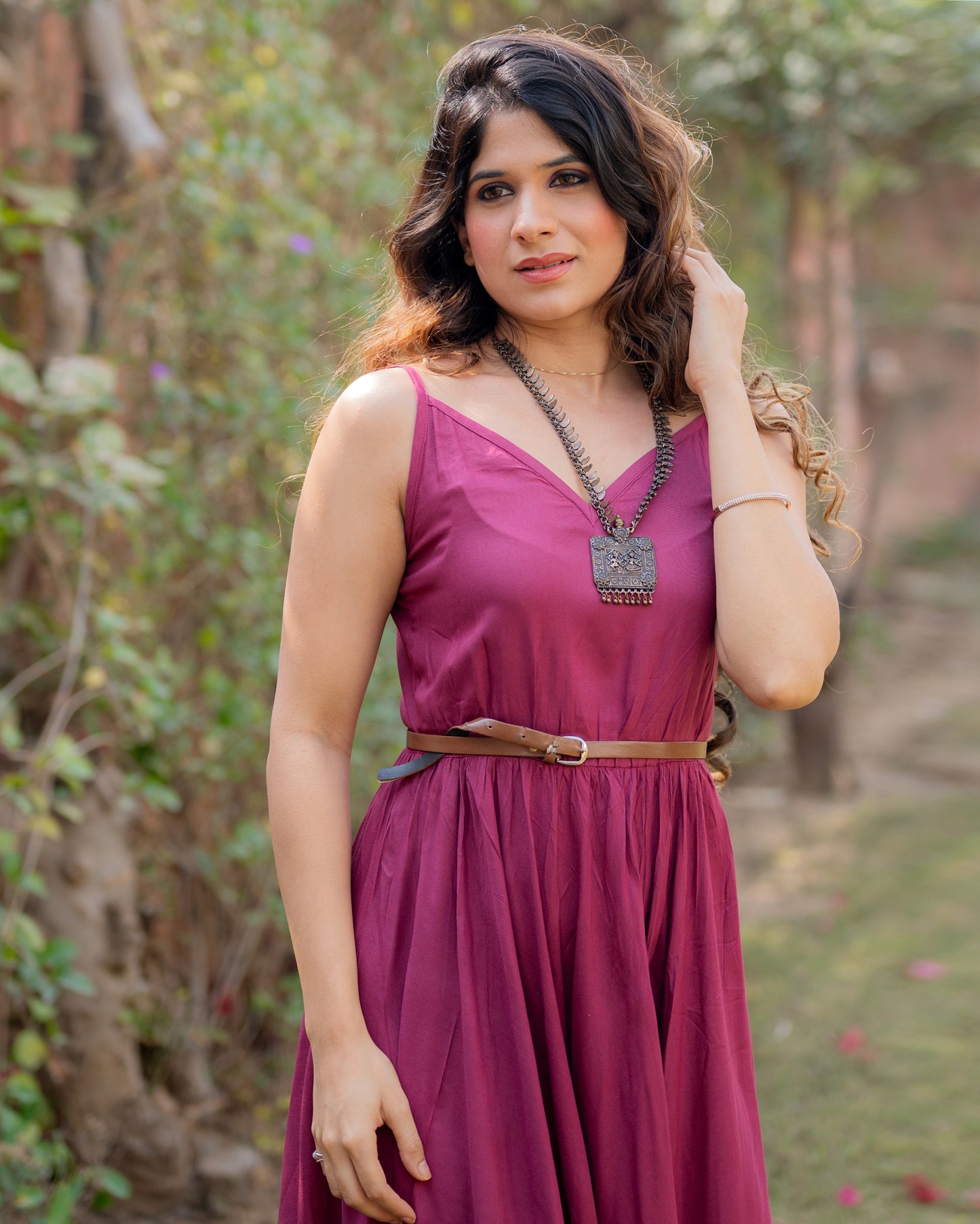 Strap Sleeves Mulberry Kurti Dress