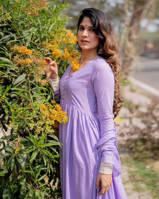 Lilac Anarkali suit set  ( Set of 3)