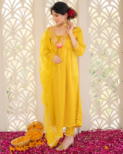 Mustard Yellow Empire Cotton  Suit Set