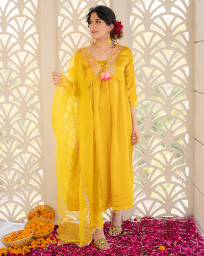 Mustard Yellow Empire Cotton  Suit Set