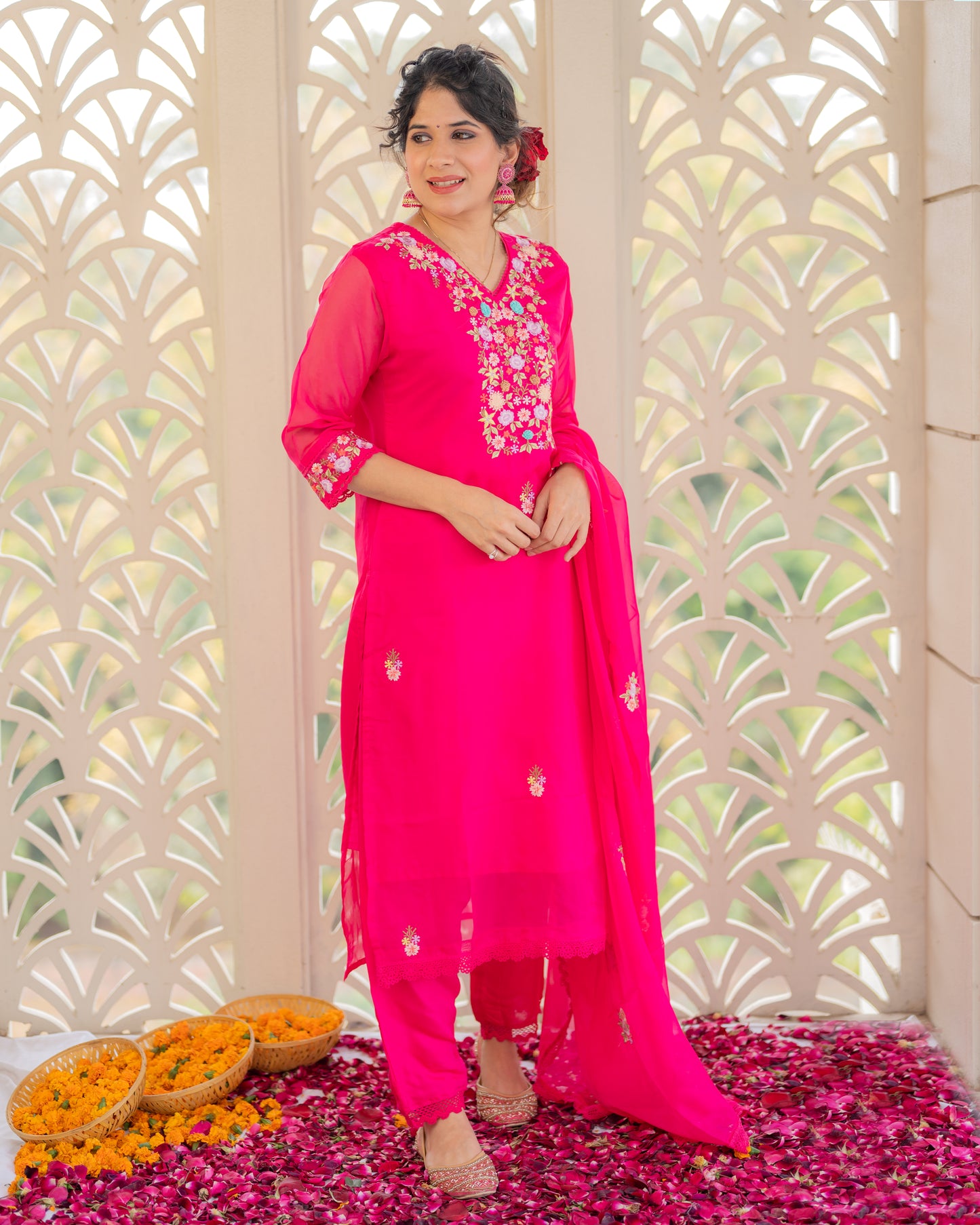 Pink Floral  Kurta Set