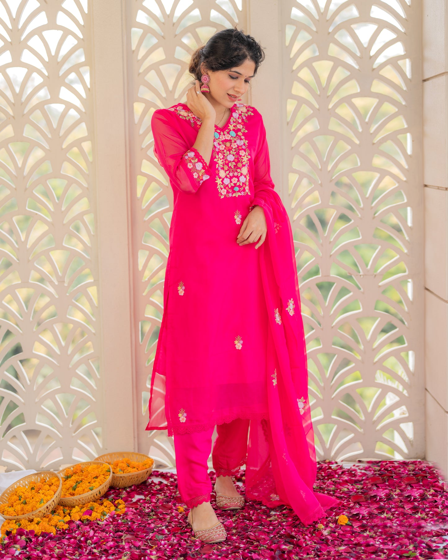 Pink Floral  Kurta Set