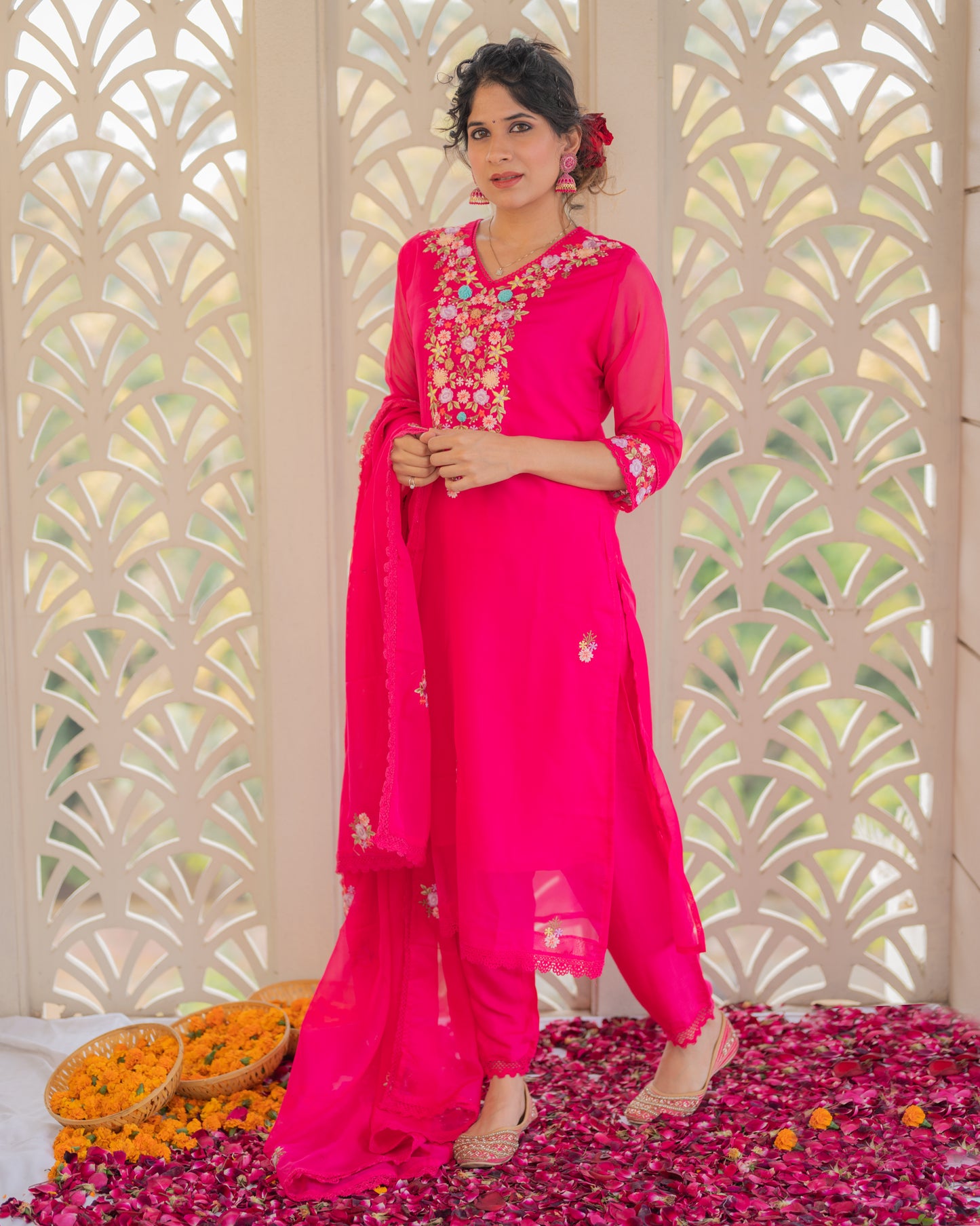 Pink Floral  Kurta Set