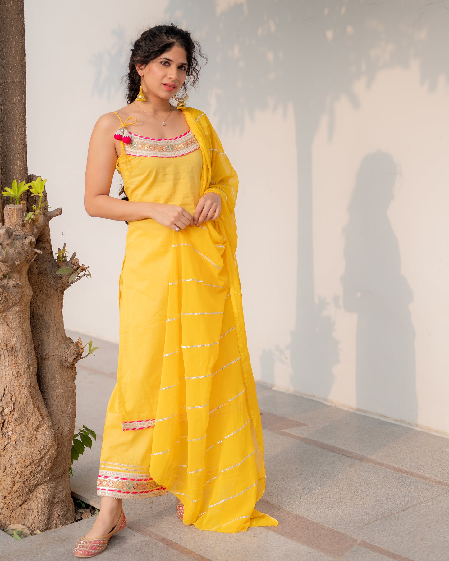 Summer Shaded Yellow Suit Set With Gotta Patti