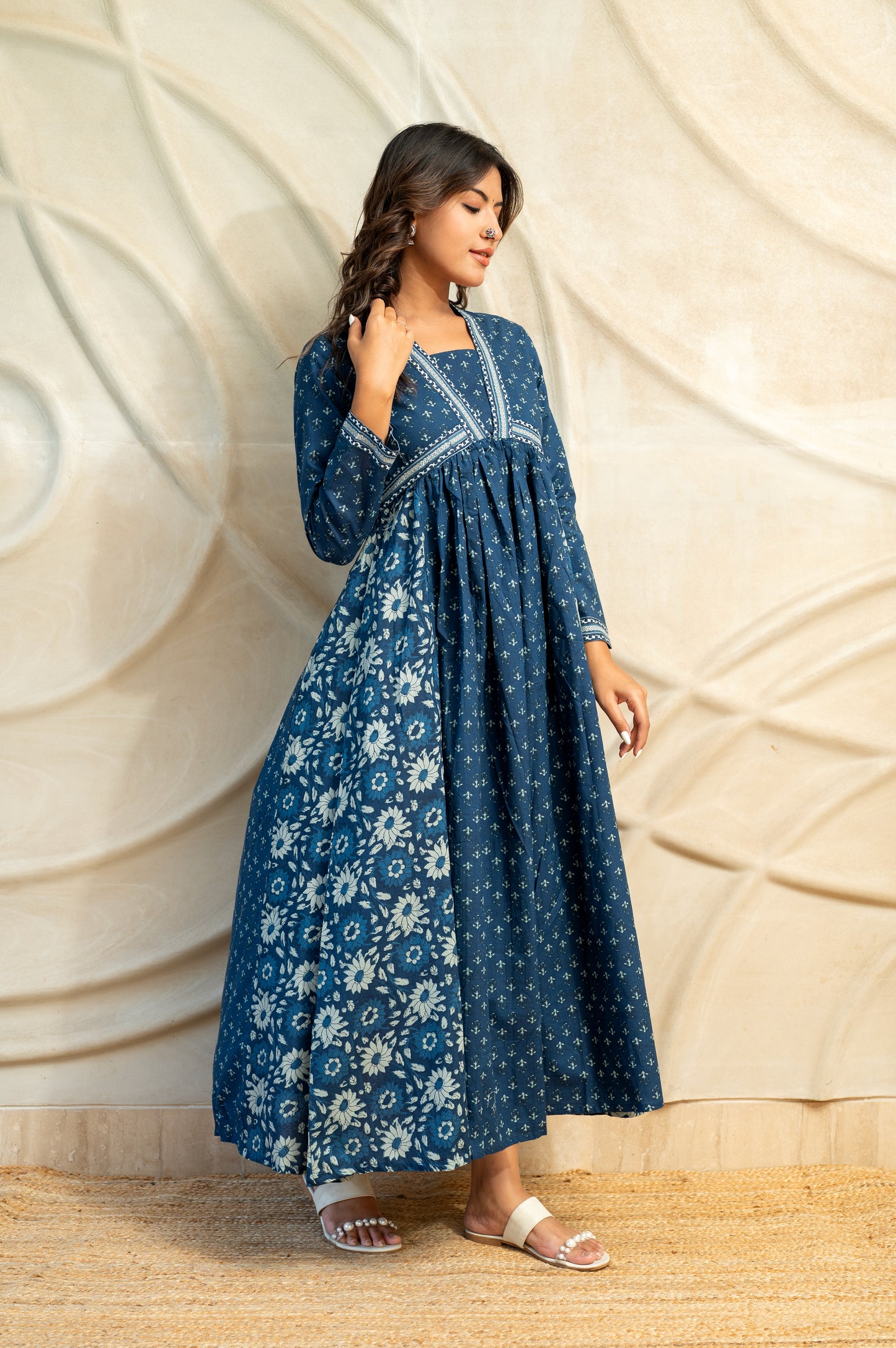 Blue Block Printed Kurti Dress
