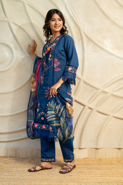 Blue Embroidered Suit Set ( set of 3 )