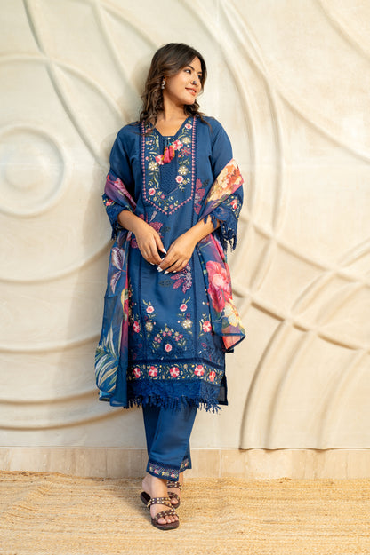 Blue Embroidered Suit Set ( set of 3 )