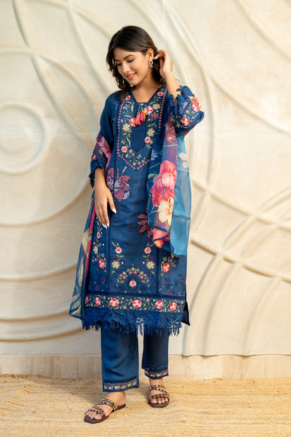 Blue Embroidered Suit Set ( set of 3 )