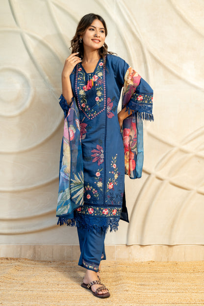 Blue Embroidered Suit Set ( set of 3 )